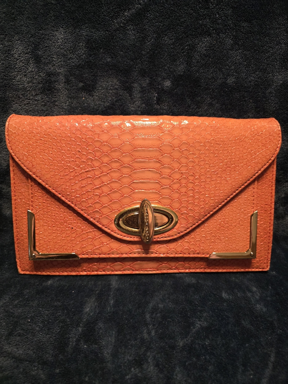 Gianni Bini Coral Snakeskin Embossed Envelope Clutch with Gold Hardware